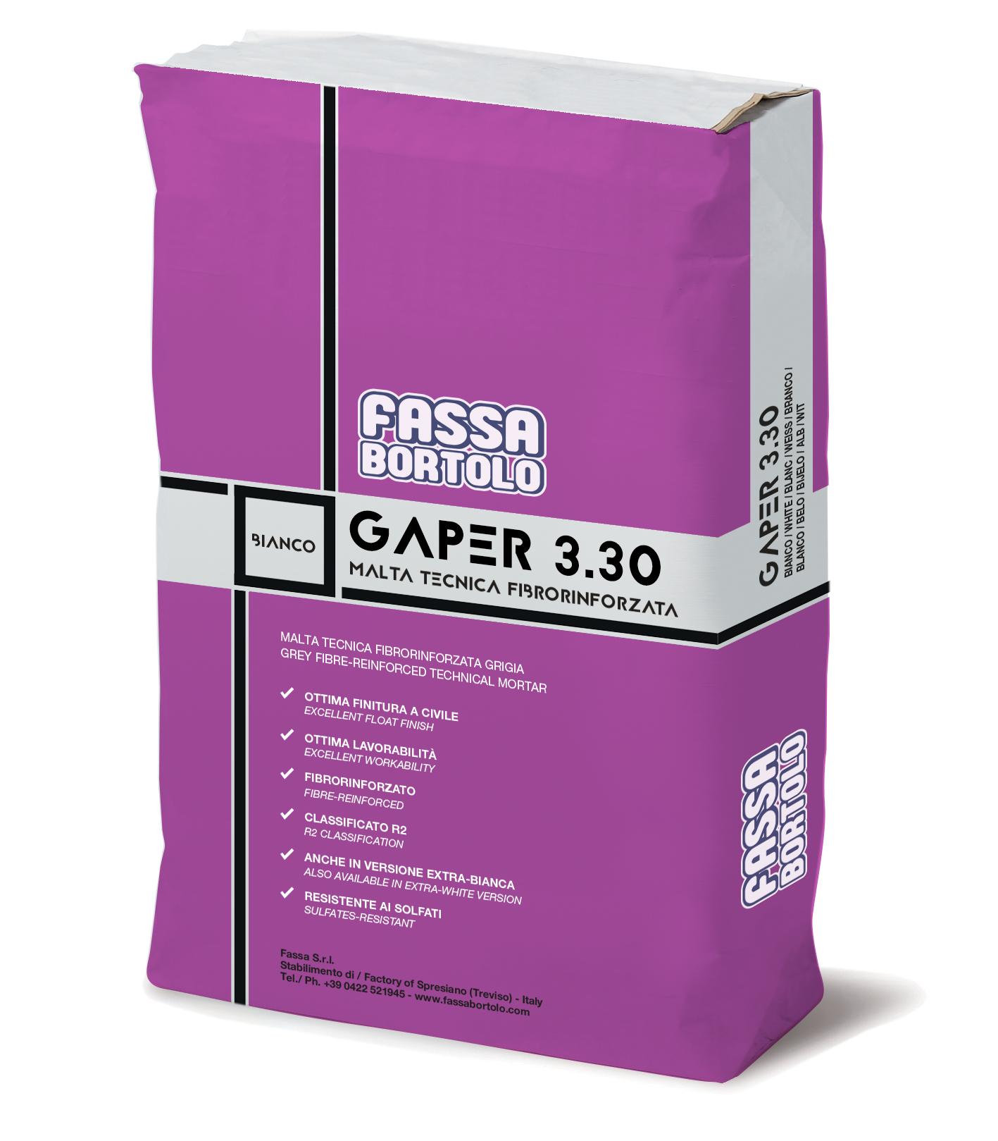 GAPER 3.30: Mortero cementoso semi-rápido, tixotrópico, reforzado con fibras, extra-blanco y gris para interiores y exteriores